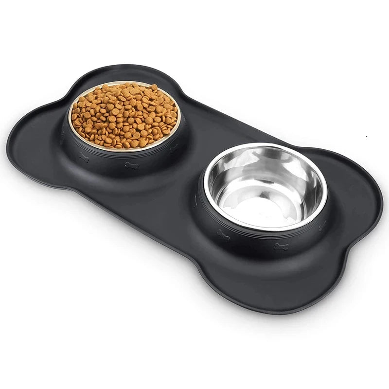 Double Dog Bowl With Silicone Mat